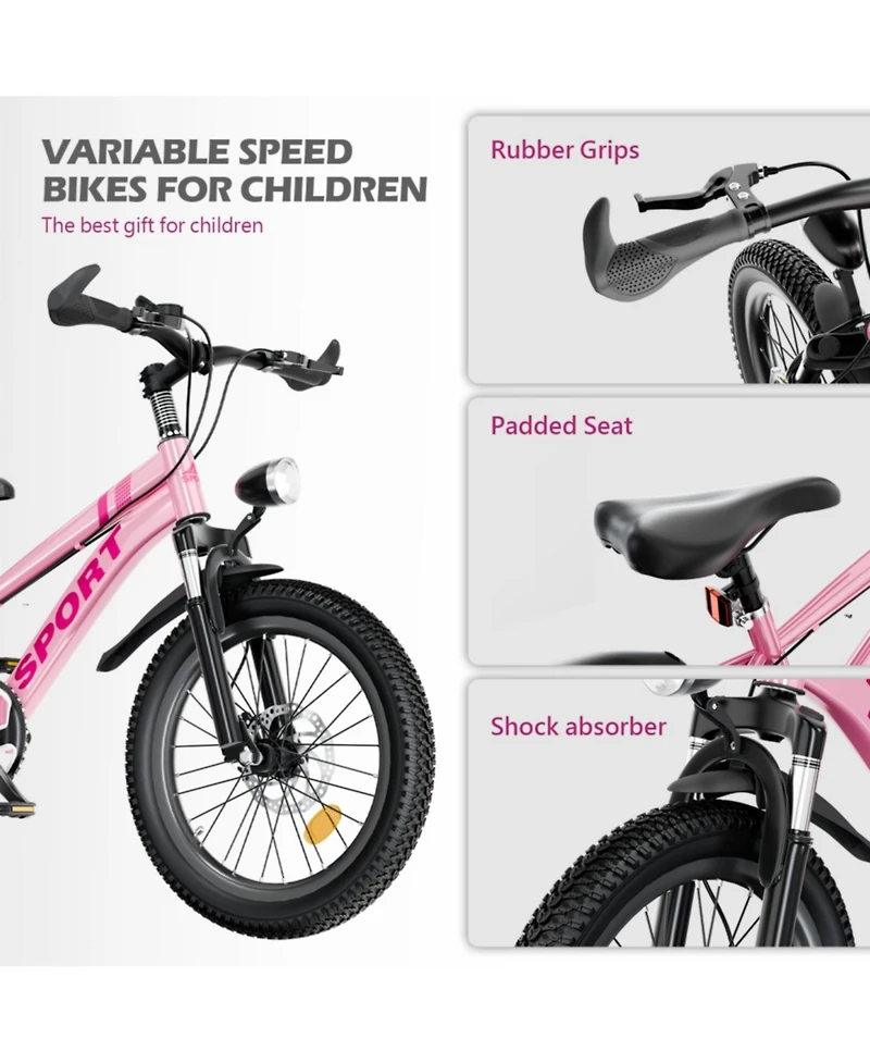 ECHTPeak 20 Inch Kids Mountain Bike for Boys and Girls Ages 7-12 - 7-Speed Gears, Dual Disc Brakes, Shock Absorber Front Fork, Led Light