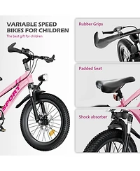 ECHTPeak 20 Inch Kids Mountain Bike for Boys and Girls Ages 7-12 - 7-Speed Gears, Dual Disc Brakes, Shock Absorber Front Fork, Led Light