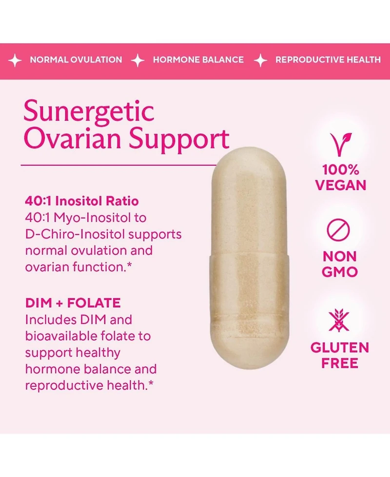 Sunergetic Myo-Inositol and D-Chiro Inositol Capsules with Folate and Dim, 90 Count