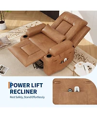 homfan Power Lift Recliner with Heat and Massage, Pu Leather, Adjustable Back and Legs, for Seniors