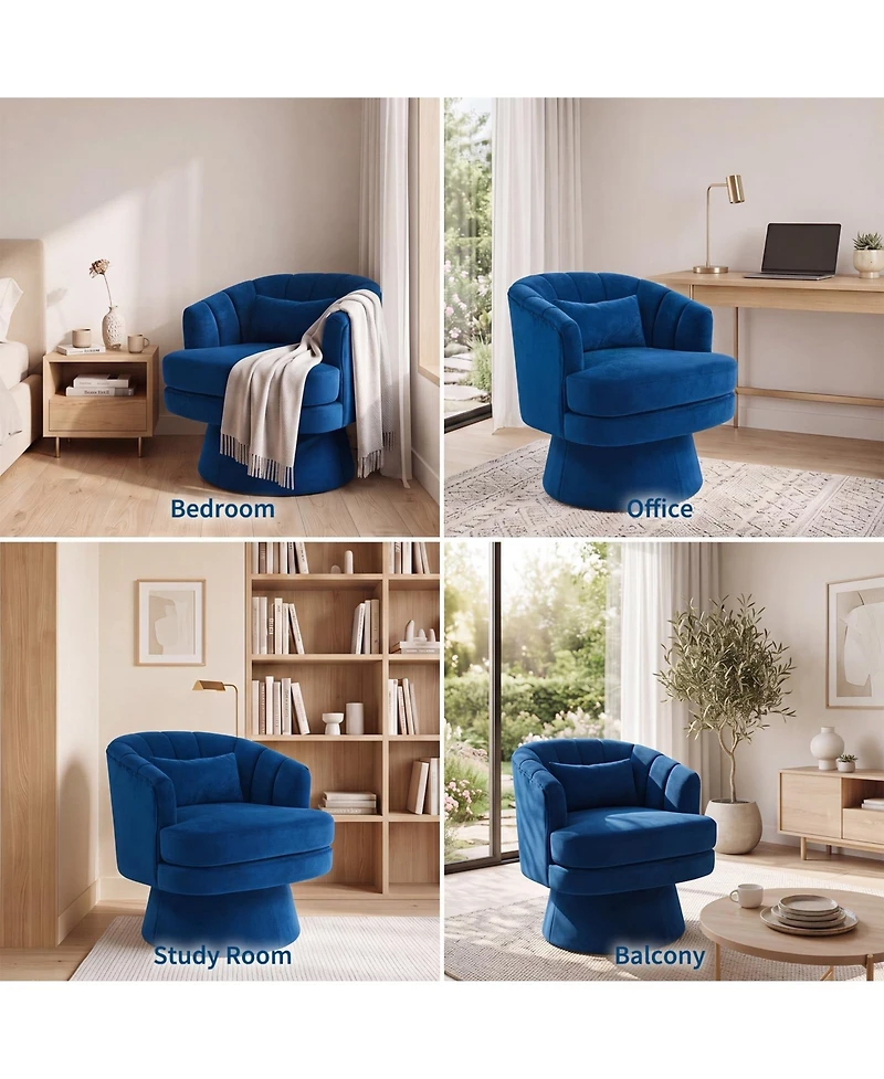 homfan Velvet Swivel Accent Chair, 360 degree(s) Barrel Chair with Lumbar Pillow, Round Base Comfy Upholstered Armchair for Living Room