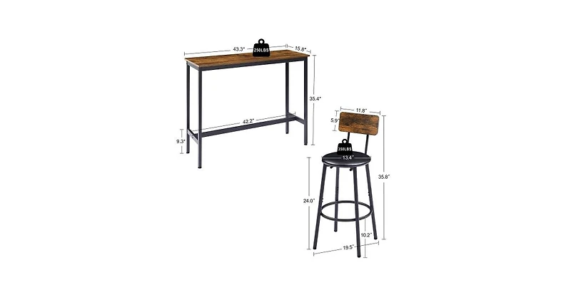 Flynama 2-Piece Bar Table Set with Pu Soft Seat Stools, Space-Saving for Small Kitchen and Living Room