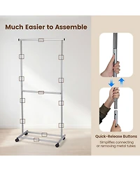 Sugift Rolling Double-Rod Clothes Rack with 9.5in Extension Rods and 3-Level Adjustable Height