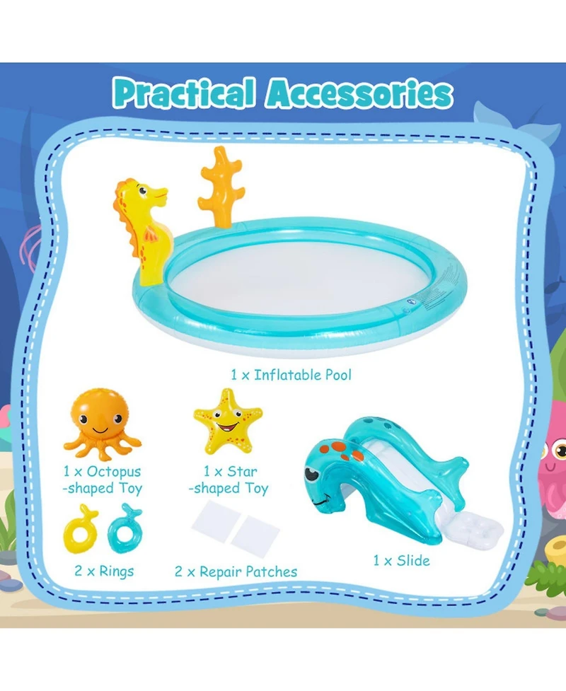 Sugift Kids Inflatable Water Park 70" x 62" x 26.5", Pvc with Slide, Sprinkler & Ring-Toss Game Play Center, Ages 2-6