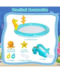 Sugift Kids Inflatable Water Park 70" x 62" x 26.5", Pvc with Slide, Sprinkler & Ring-Toss Game Play Center, Ages 2-6