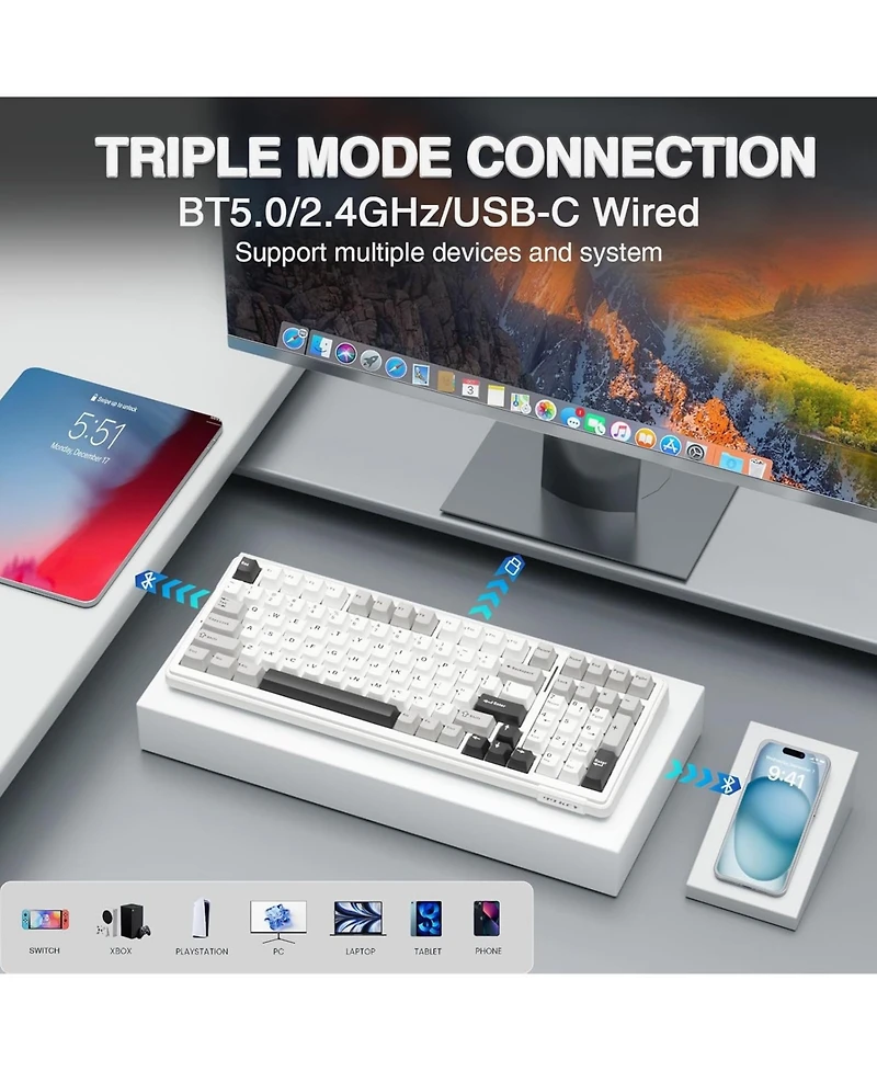 Aula F99 Tri-Mode Bluetooth Usb-c Hot-Swappable Wireless Mechanical Keyboard