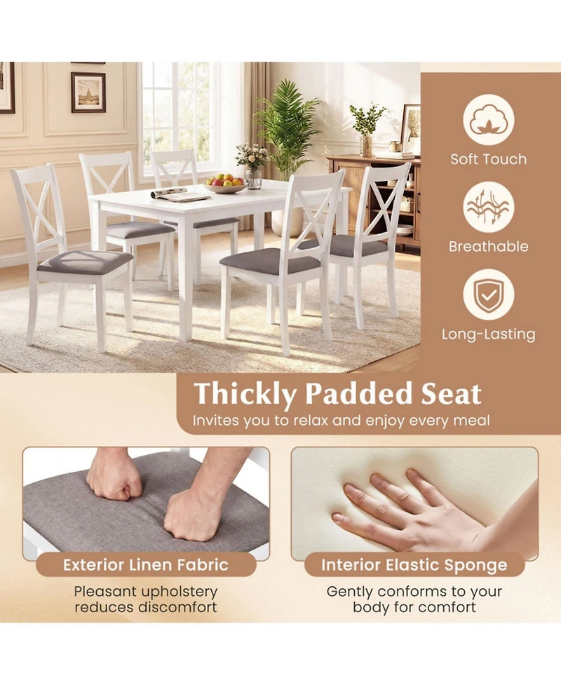 Sugift Set of 4 Rubber Wood Dining Chairs with Comfortable Backrest and Padded Seat