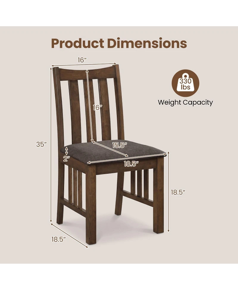 Sugift Set of 4 Rubber Wood Dining Side Chairs with Cushioned Seats and Slat Back