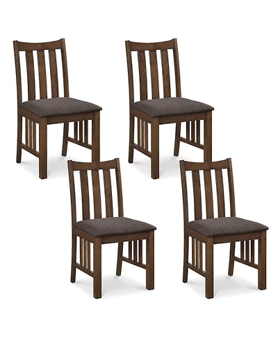 Sugift Set of 4 Rubber Wood Dining Side Chairs with Cushioned Seats and Slat Back