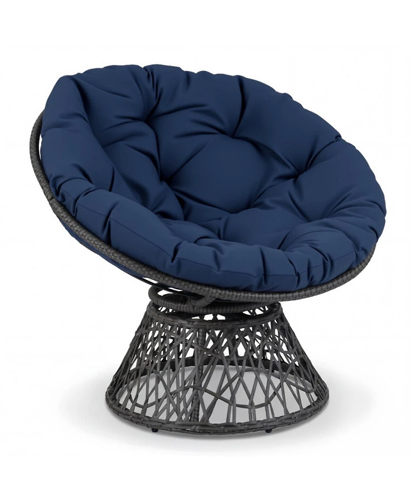 Sugift Swivel Papasan Chair Round Wicker Lounge Chair with Thick Cushion
