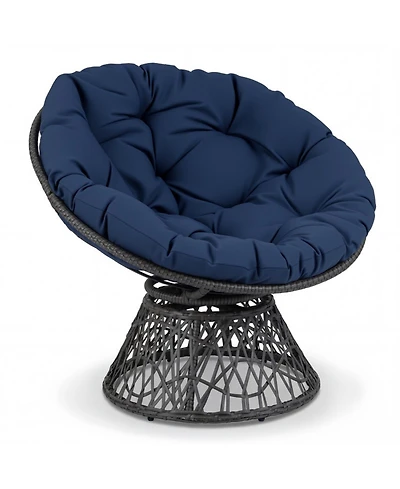 Sugift Swivel Papasan Chair Round Wicker Lounge Chair with Thick Cushion