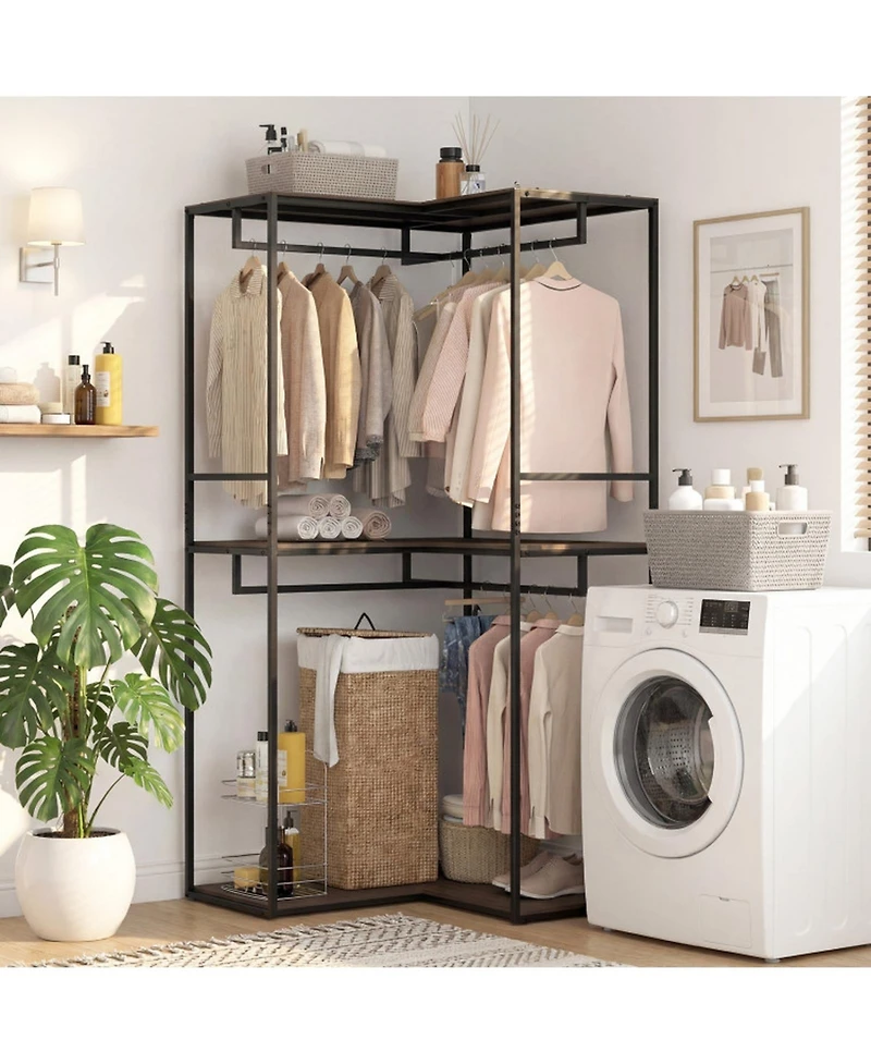 Hongge Heavy Duty 3-Tier Clothes Rack with Two Hanging Rails