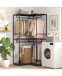 Hongge Heavy Duty 3-Tier Clothes Rack with Two Hanging Rails
