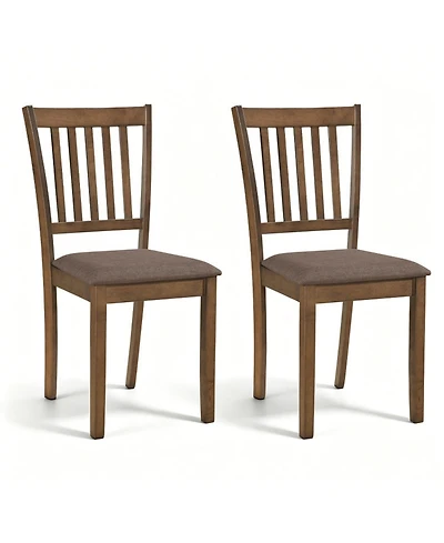 Sugift Set of 2 Upholstered Wooden Dining Chairs with Rubber Wood Frame