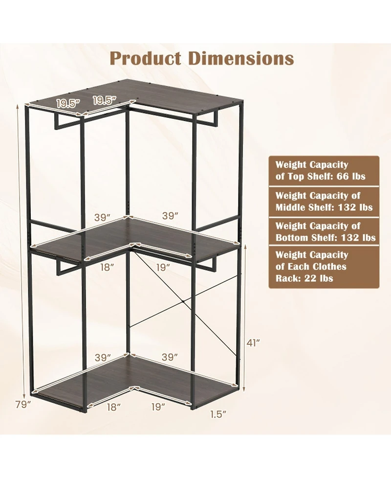Hongge Heavy Duty 3-Tier Clothes Rack with Two Hanging Rails