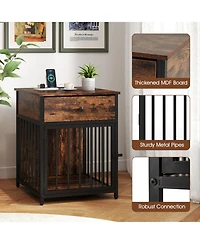 Sugift Wooden Dog Crate Furniture for Small Dogs Puppy Kennel with Charging Station and Storage