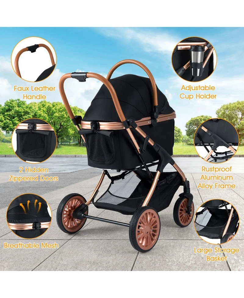 Hongge Aluminum Frame 3-in-1 Pet Stroller for Pets up to 55 lbs