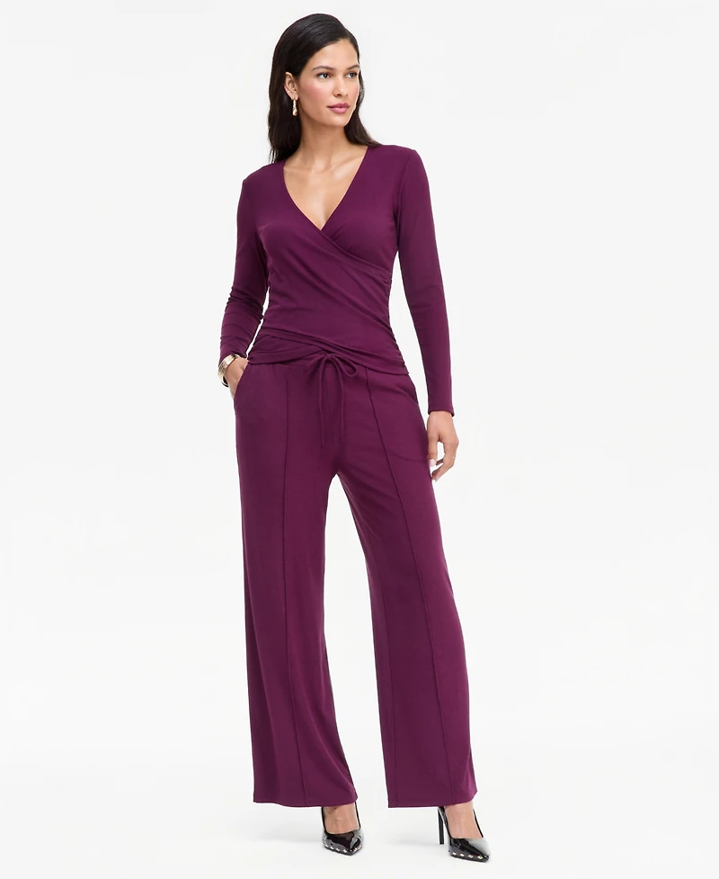 I.n.c. International Concepts Women's Long-Sleeve V-Neck Side-Ruching Wrap Top, Macy's Exclusive