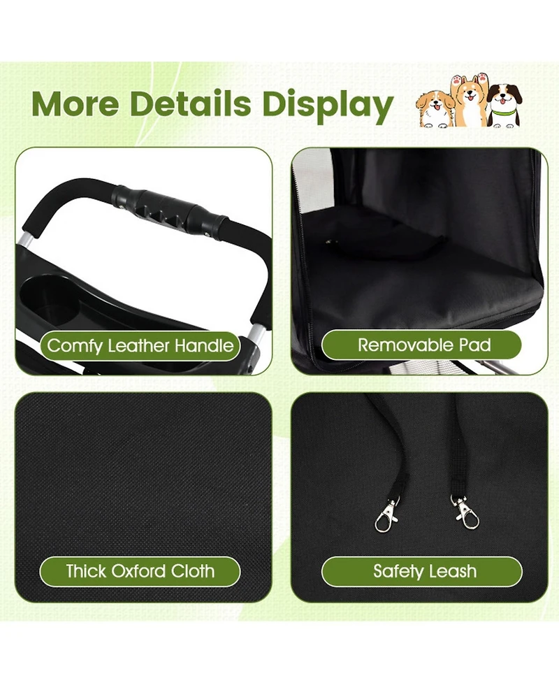 Sugift 3-Wheel Pet Stroller for Small Dogs and Cats up to 33 Lbs