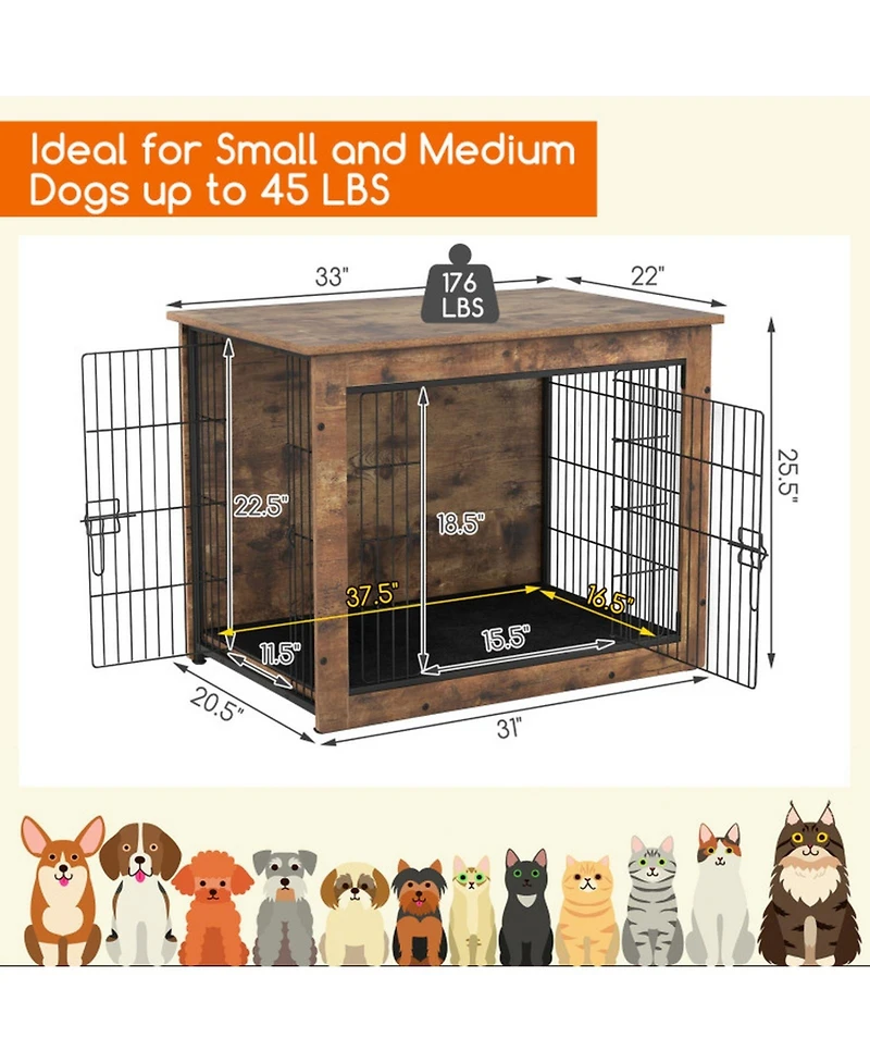 Hongge 33 in Cushioned Dog Crate Furniture Doubling as an End Table