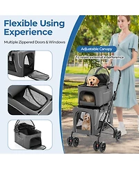 Hongge Foldable Double Pet Stroller with 2 Detachable Pet Carriers