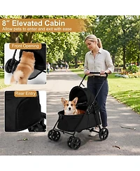 Hongge Foldable Pet Stroller with One-Step Rear Wheel Brake