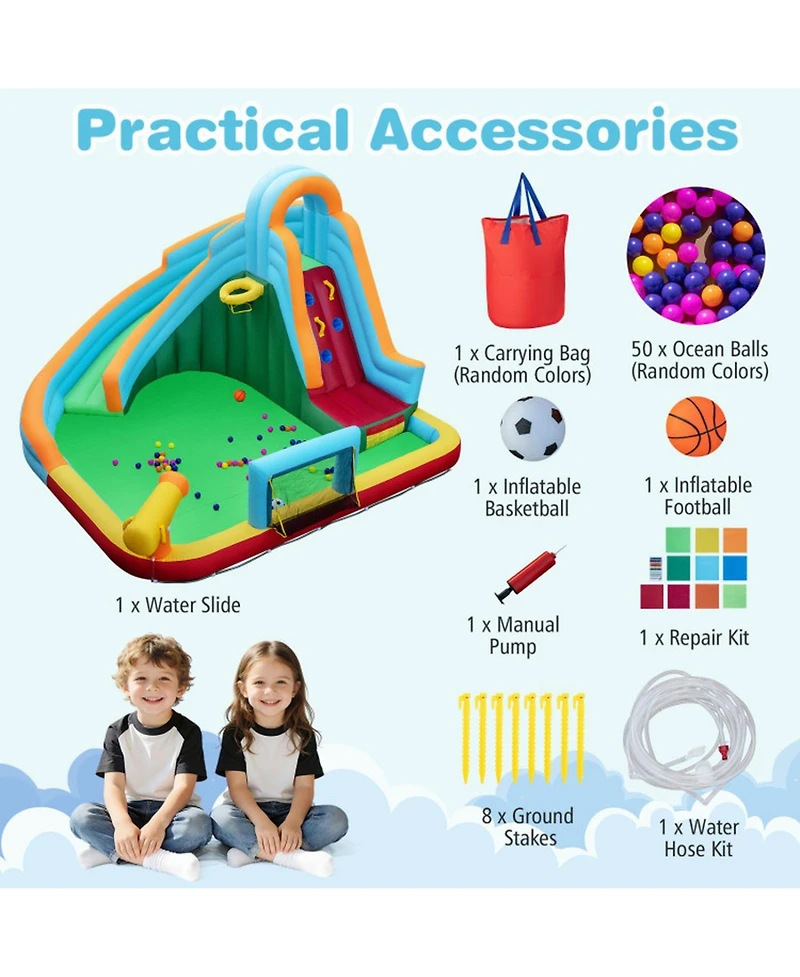 Hongge 6-in-1 Inflatable Water Slide Bounce House, 150" x 150", Ages 3-12