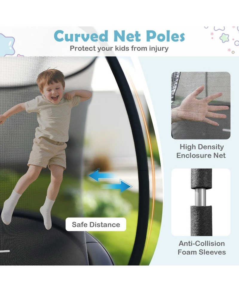 Hongge 12 ft Heavy-Duty Trampoline with Safety Enclosure Net, 1100 lb Capacity, Ages 3+