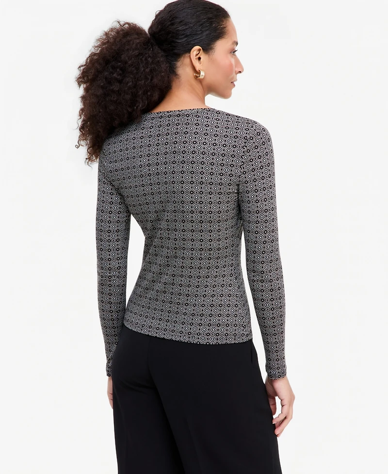 I.n.c. International Concepts Women's Geometric-Print Long-Sleeve Crewneck Top, Macy's Exclusive