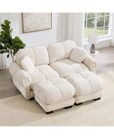 Boyel Living Chenille Cloud L-Shaped Loveseat Sofa Soft Padded Armrests Stylish Petal Design with Movable Ottoman