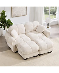 Boyel Living Chenille Cloud L-Shaped Loveseat Sofa Soft Padded Armrests Stylish Petal Design with Movable Ottoman