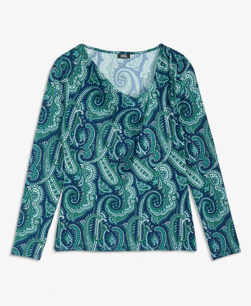 I.n.c. International Concepts Women's Paisley-Print Cowl-Neck Long-Sleeve Blouse, Macy's Exclusive