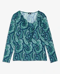 I.n.c. International Concepts Women's Paisley-Print Cowl-Neck Long-Sleeve Blouse, Macy's Exclusive