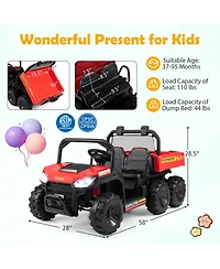 Hongge 2-Seater Remote Control Ride-On Dump Truck, 110 lbs Capacity, Ages 3+