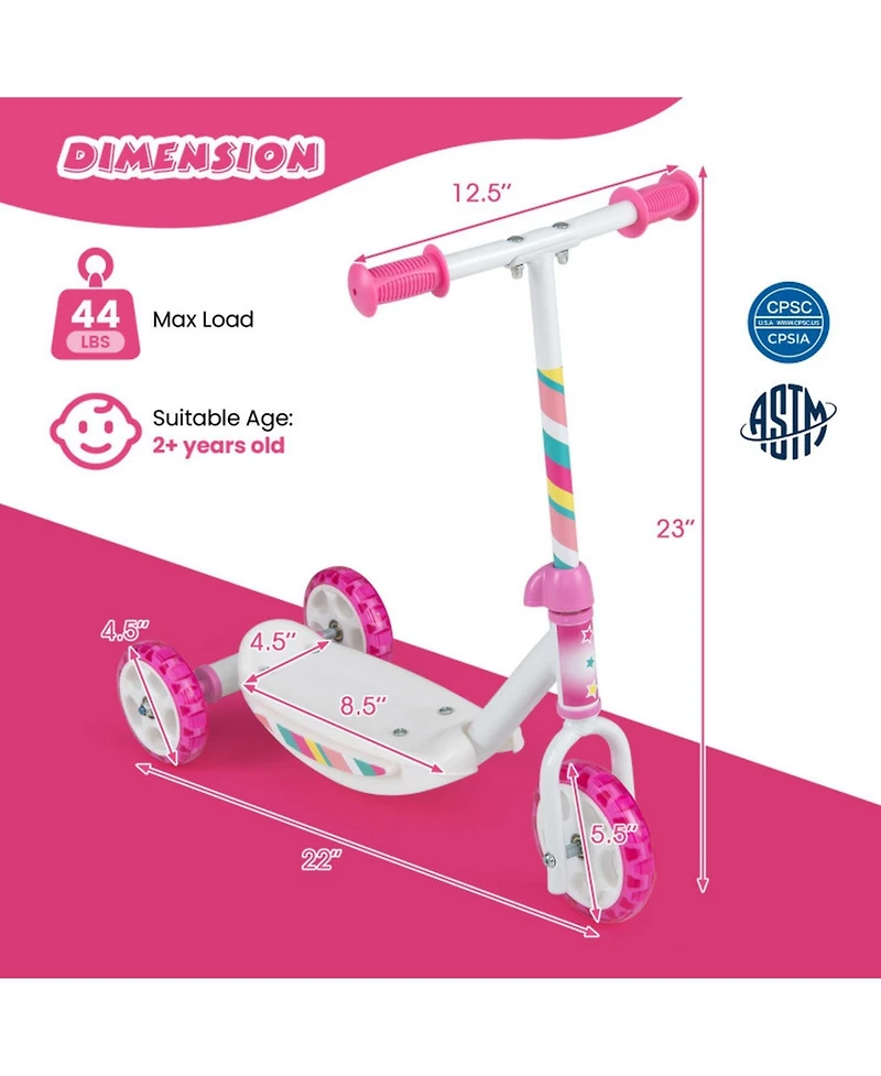 Hongge Toddler 3-Wheel Kick Scooter with Led Light-Up Wheels, 44 lbs Capacity, Ages 2+