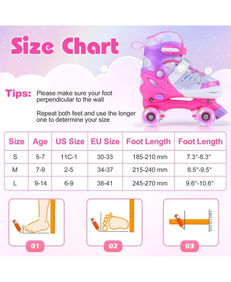 Hongge Light-Up Wheels Adjustable Reinforced Brake Roller Skates, Sizes 11C-1, Ages 5-7