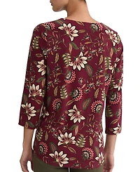 Jones New York Women's Floral-Print V-Neck 3/4-Sleeve Buckle Trim Blouse