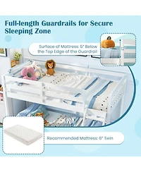 Sugift Twin Over Full Low Floor Wooden Bunk Bed Frame