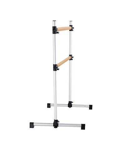 Sugift 4 Ft Double Beechwood Ballet Barre Freestanding Height Adjustable Portable for Home Pilates