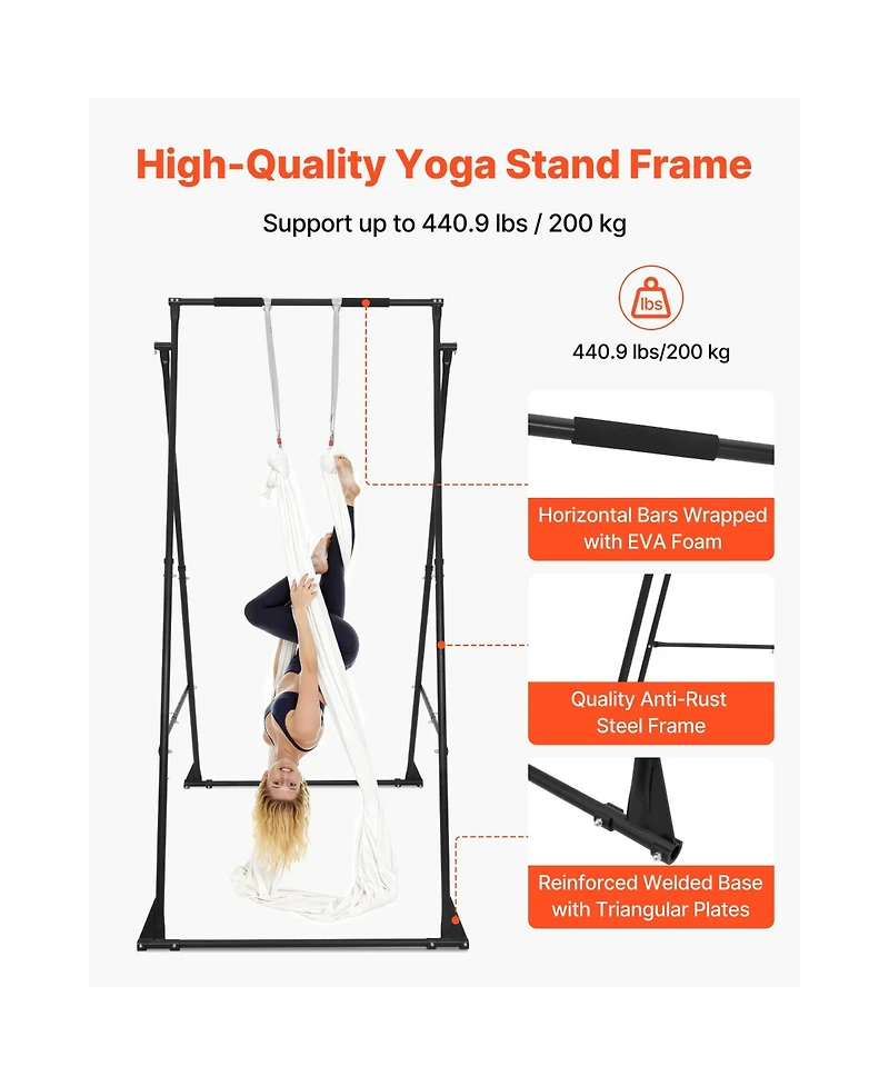Sugift Aerial Yoga Swing Stand 440.9 lbs Load Triangular Frame with 6.6-yard Hammock Adjustable