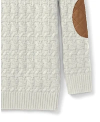 Hope & Henry Toddler Boys Organic Long Sleeve Intarsia Shawl Collar Sweater with Elbow Patches