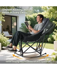 Mooncool Oversized Rocking Camping Chair Supports 400 lbs with Side Pocket, Cup Holder and Carry Bag Outdoor