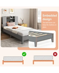Sugift Twin Size Wooden Platform Bed Frame with Bookcase Headboard