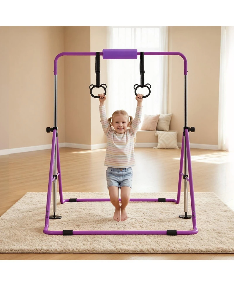 Sugift Kids Folding Gymnastic Kip Bar Adjustable 36-52 in Height 140 lbs Capacity for Ages 3-8