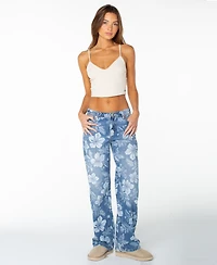 Roxy Women's Haven Flora Low-Rise Straight-Leg Floral-Print Jeans