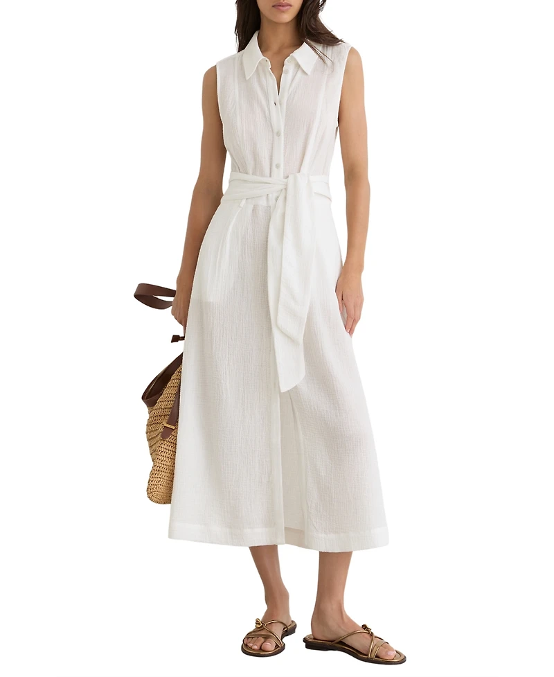 Reiss Women's Morgan Sleeveless Midi Cotton Dress with Side Pockets