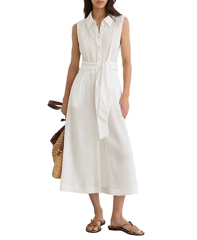 Reiss Women's Morgan Sleeveless Midi Cotton Dress with Side Pockets