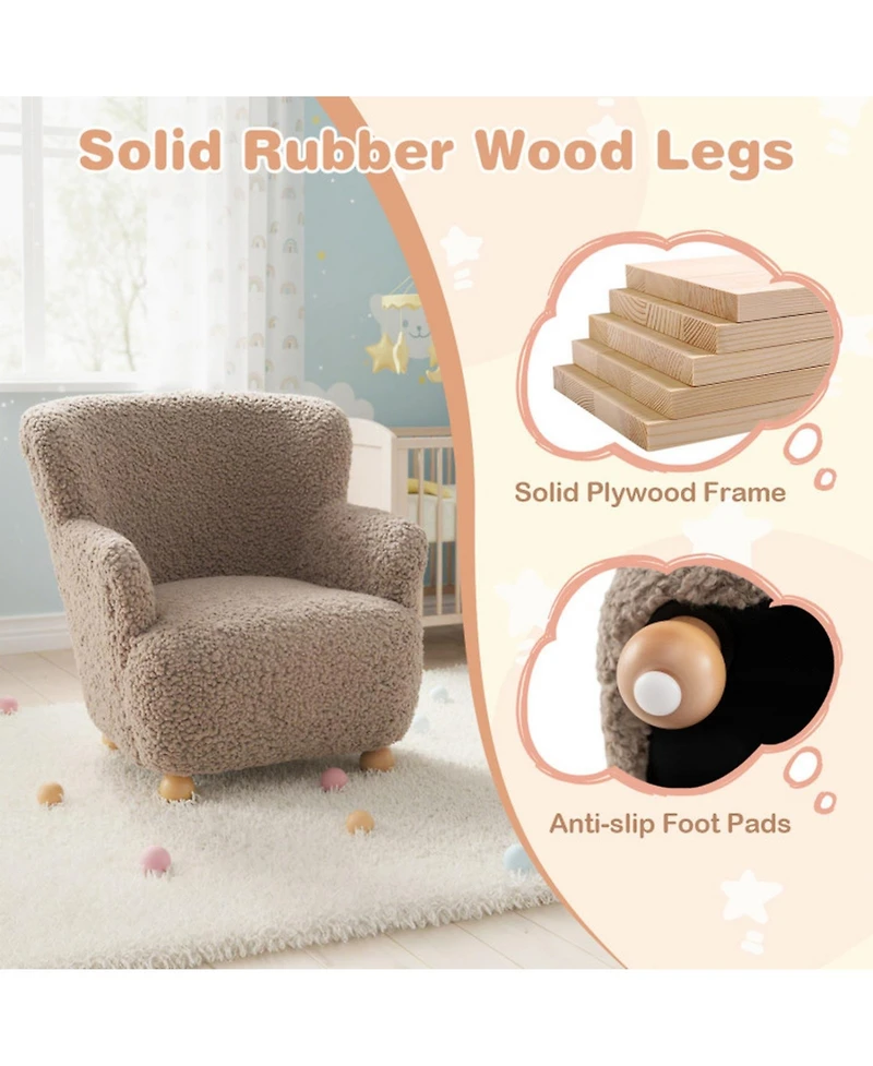 Sugift Kids Sherpa Upholstered Armchair with Spring-Loaded Cushion and Rubber Wood Legs