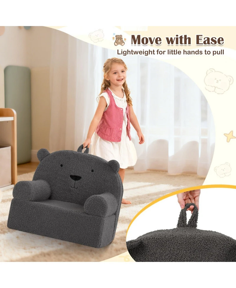 Sugift Kids Bear-Shaped Foam Couch with Soft Teddy Fleece Cover and Carry Handle
