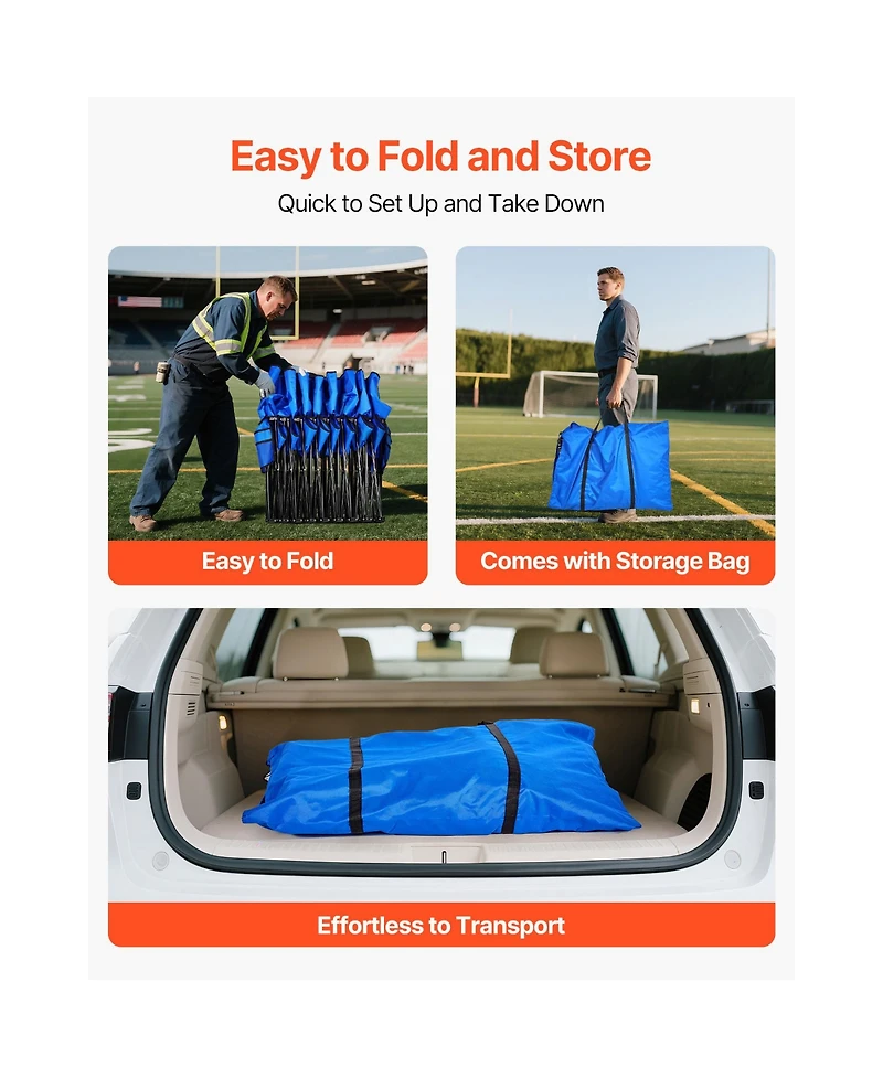 Sugift Portable 8-Seat Folding Soccer Bench with Side Pockets Carrying Bag and Back Rest